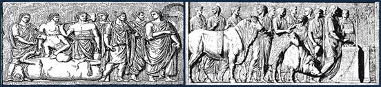 Sakrifisio de diferentes animales en el buto de endivinasion, asigun la tradision etrusko-romana