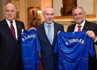 Philanthropist Ron Lauder advocates a level playing field in soccer and sports in general From left: WJC President Ronald S. Lauder, director for Chelsea Football Club Eugene Tenenbaum and WJC CEO Robert Singer. Credit: Photo by Shahar Azran/World Jewish Congress.