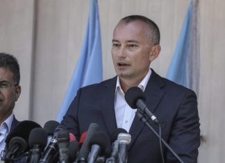 Palestinians to UN Mideast peace envoy: Go ‘on vacation with Israeli friends’ United Nations Special Coordinator for the Middle East Peace Process Nickolay Mladenov speaks at a press conference during his visit in Gaza on July 15, 2018. By Wissam Nassar/Flash90.