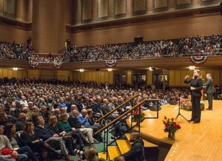 In Pittsburgh memorial service, rabbi vows that shooting ‘will not break us’ Israel Minister of Diaspora Affairs Naftali Bennett addresses the Pittsburgh Jewish community at a special memorial service on Sunday night, Oct. 28, 2018. Credit: Alexi Rosenfeld.