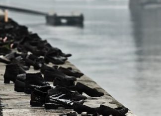 Poll shows many British adults don’t believe the Holocaust occurred “Shoes on the Danube Promenade” memorial to the Holocaust on the Danube River, erected in 2005. Credit: Nikodem Nijaki/Wikimedia Commons.