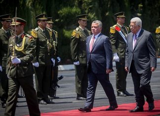 In anticipation of Mideast peace plan, Jordanian press calls for third intifada Palestinian Authority leader Mahmoud Abbas and Jordan's King Abdullah II review the honor guard in the West Bank city of Ramallah on Aug. 7, 2017. Photo by Flash90.
