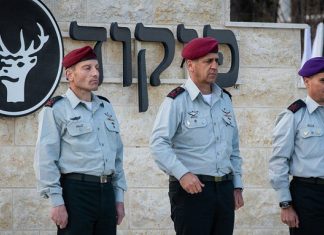 Israeli general: ‘If we are forced into war, we will exact a heavy price from Hezbollah’ IDF Chief of Staff Aviv Kochavi (center) during a ceremony with incoming commander of the North Front Command, Amir Baram (left), and outgoing commander Yoel Streek, on April 3, 2019. Photo by Basel Awidat/Flash90.