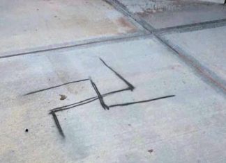 Report: California sees anti-Semitic hate crimes increase by 21 percent A spray-painted swastika was discovered on the concrete next to a baseball field at Dos Vientos Community Park in Conejo Valley, Calif. Photo courtesy of the Anti-Defamation League Santa Barbara/Tri-Counties.
