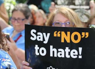 New survey finds widespread concern over anti-Semitism among American Jews A woman holds up a sign against anti-Semitism at a rally in New York City on Sept. 22, 2019. Photo by Rhonda Hodas Hack.