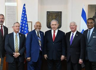 In Israel, Netanyahu meets with bipartisan delegation of congressional leaders Israeli Prime Minister Benjamin Netanyahu meets with a bipartisan congressional delegation at the Prime Minister’s Office in Jerusalem on Oct. 3, 2019. From left to right: Rep. Andy Harris (R-Md.), Rep. Joe Wilson (R-S.C.), Rep. Alcee Hastings (D-Fla.), Israeli Prime Minister Benjamin Netanyahu, Sen. Roger Wicker (R-Miss.) and Rep. Emanuel Cleaver (D-Mo.). Credit: Amos Ben-Gershom/GPO.