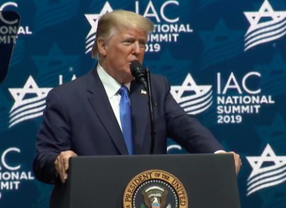 Is it anti-Semitic to urge Jews to support Israel and oppose a wealth tax? U.S. President Donald Trump addresses the Israeli-American Council Summit in Southeast Florida on Dec. 7, 2019. Source: Screenshot.