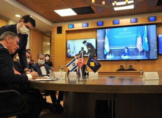 Israel establishes diplomatic ties with Kosovo with plans to open embassy in Jerusalem Israel’s Foreign Minister Gabi Ashkenazi and Kosovo Foreign Minister Meliza Haradinaj-Stublla sign an agreement establishing diplomatic relations between the two countries on Feb. 1, 2021. Source: Gabi Ashkenazi/Twitter.