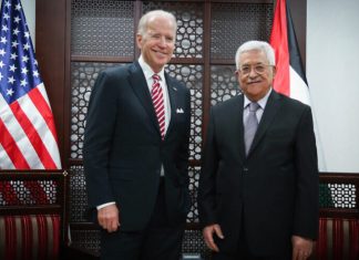 US official, Palestinians speak in first government contact in years U.S. Vice President Joe Biden meets with Palestinian Authority leader Mahmoud Abbas in Ramallah on March 9, 2016. Photo by Flash90.