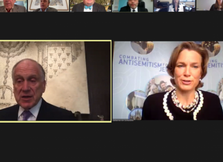 Anti-Semitism envoys from two-dozen countries call for united front to combat hate The International Meeting of Special Envoys and Coordinators Combating Antisemitism (SECCA), convened as part of the World Jewish Congress, May 4, 2021. Source: Screenshot/WJC.