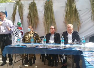 Jews and Arabs gather in annual Sukkat Shalom in Judea From left: Mayor of Efrat Oded Revivi, Head of the Civil Administration of COGAT Raasan Aliyan, Nachman Shai, Former U.S. Ambassador to Israel David Friedman and Chief Rabbi of Efrat Shlomo Riskin. Credit: Courtesy.