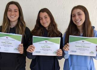 North American Jewish day-school students score a slam dunk for disability awareness From left: Gaby Faith, Lyla Faith and Tamara Berner, a team of eighth-grade students from Scheck Hillel Community School in Miami, were crowned the winners of ADI’s second annual “Make the Change Challenge” and received the $1,000 grand prize, a gift from the Avraham and Esther Klein Young Entrepreneurs Fund. Credit: ADI.