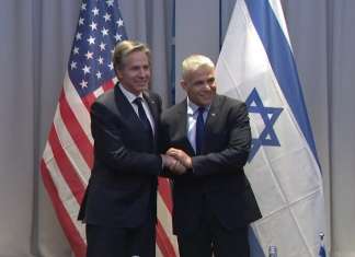 Blinken to Lapid: America appreciates Israeli diplomacy on Russia-Ukraine front U.S. Secretary of State Antony Blinken with Israeli Foreign Minister Yair Lapid in Riga, Latvia, on March 7, 2022. Source: Screenshot.