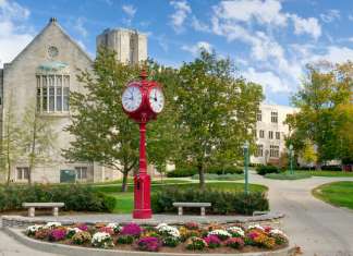 Indiana University Hillel distributes free mezuzah cases to students, faculty Landmark campus clock and logo on the campus of the University of Indiana. Credit: Ken Wolter/Shutterstock.
