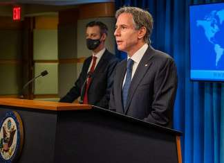 Blinken decries terror in Israel: ‘We stand firmly with them in face of this attack’ U.S. Secretary of State Antony Blinken delivers remarks to the media at the U.S. State Department in Washington, D.C., on Feb. 26, 2021. Credit: U.S. State Department Photo by Ron Przysucha.