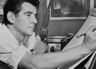 Jews have bigger problems than a fake nose on an actor’s face American Jewish composer Leonard Bernstein seated at piano, making annotations to a musical score, 1955. Credit: Al Ravenna, World Telegram Staff Photographer via Wikimedia Commons.