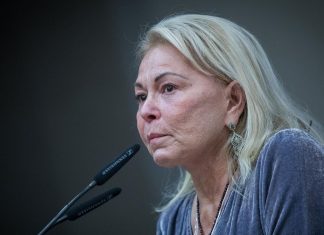 Roseanne, speak the truth about the Holocaust American actress Roseanne Barr speaks during a conference in Jerusalem on January 27, 2019. Photo: Noam Revkin Fenton/Flash90