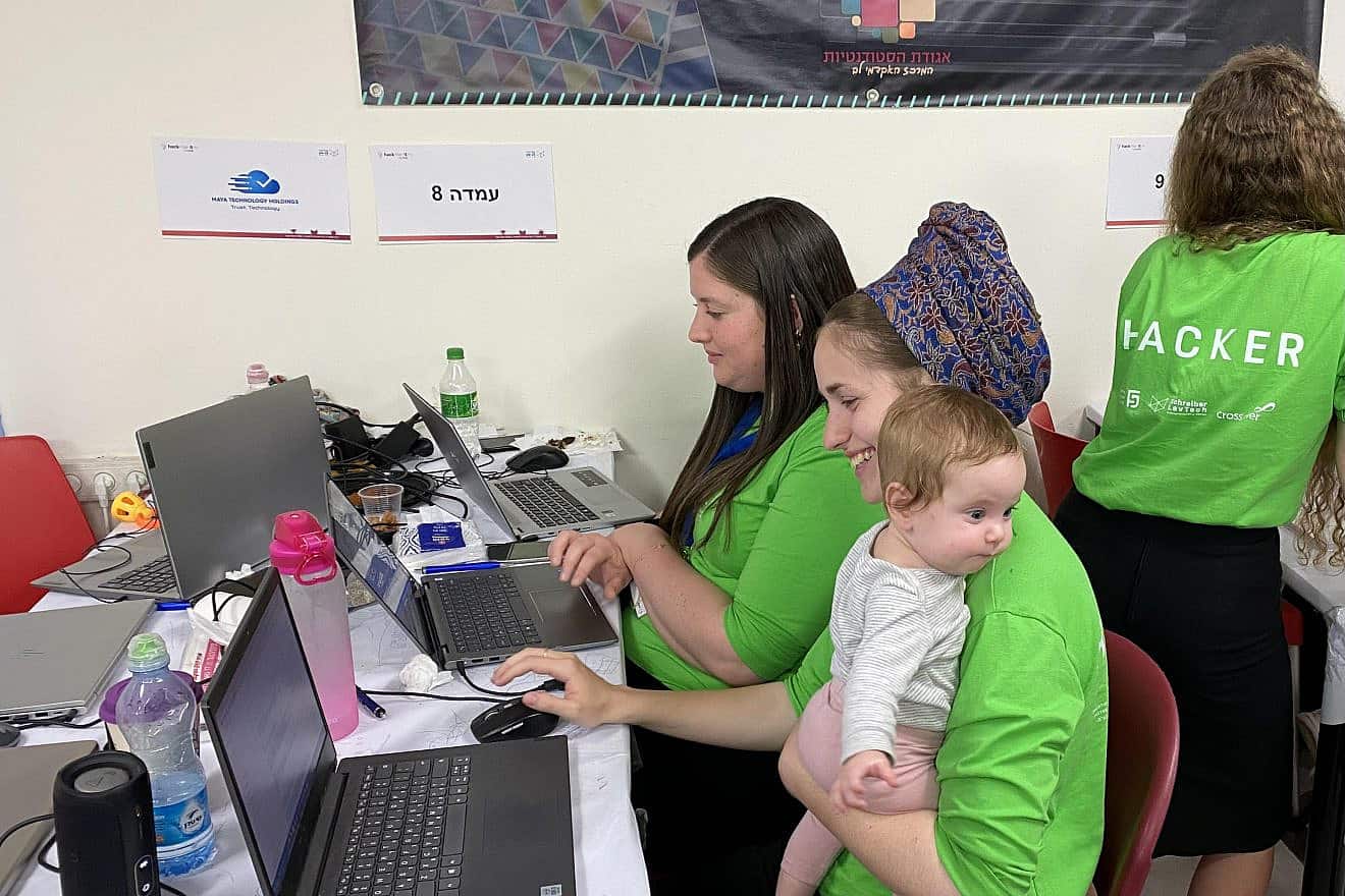 Young mothers brought their babies to the Jerusalem College of Technology for the school’s sixth annual women’s hackathon, June 2023. Credit: Courtesy of JCT.