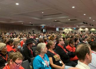 Australian governing party branch calls to recognize ‘Palestine’ Victorian Labor Party delegates at the state conference, June 2023. Source: Twitter via AIJAC.