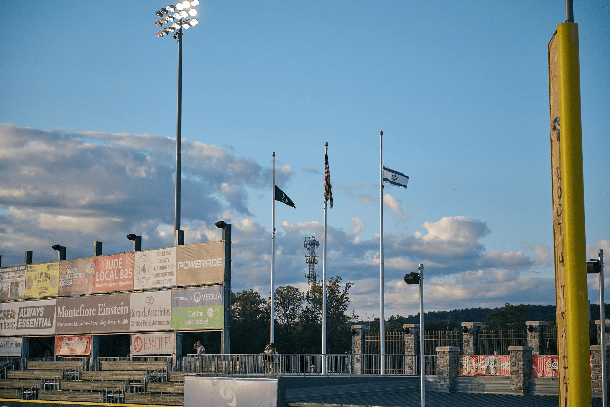 An Israeli flag was raised for Jewish Heritage Day at Clover Stadium in Rockland County, N.Y., on July 30, 2023. Photo by Perry Bindelglass.