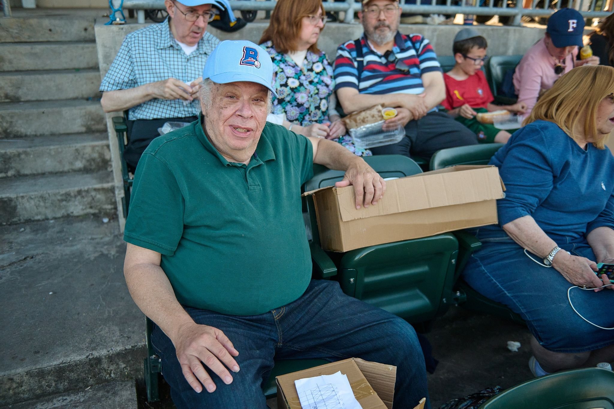 Mendy Aron attended the game between the New York Boulders and the Evansville Otters on Jewish Heritage Day with 76 others from Congregation Shomrei Torah, an Orthodox synagogue in Fair Lawn, N.J. July 30, 2023. Photo by Perry Bindelglass.