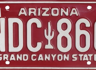 Antisemitic incident report: Aug. 5-11 Arizona license plate, 1980-1996 series, with a March 1998 sticker. Credit: Wikipedia.