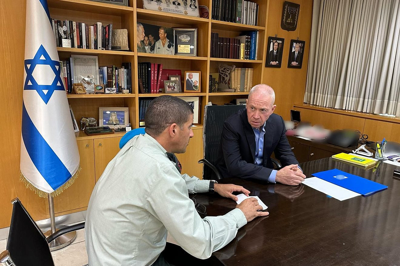 Israeli Defense Minister Yoav Gallant (right) during an operational update on the Hebron area terrorist attack, Aug. 21, 2023. Credit: Israeli Defense Ministry