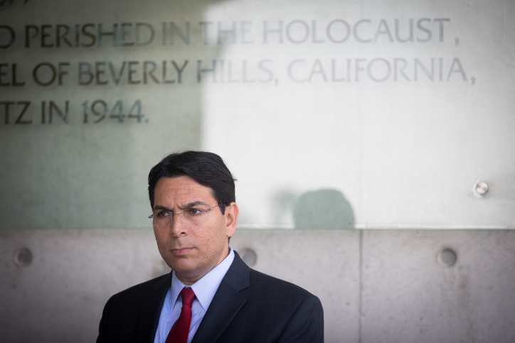 Israeli Ambassador to the United Nations Danny Danon during a visit of U.N. Secretary-General António Guterres (unseen) at the Yad Vashem Holocaust Memorial in Jerusalem on Aug. 28, 2017. Photo by Yonatan Sindel/Flash90.