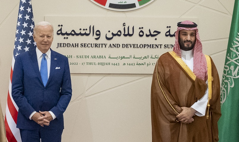 U.S. President Joe Biden (left) and Saudi Crown Prince Mohammed bin Salman in Jeddah on July 17, 2022. Source: Wikimedia Commons via the U.S. president’s Twitter account.