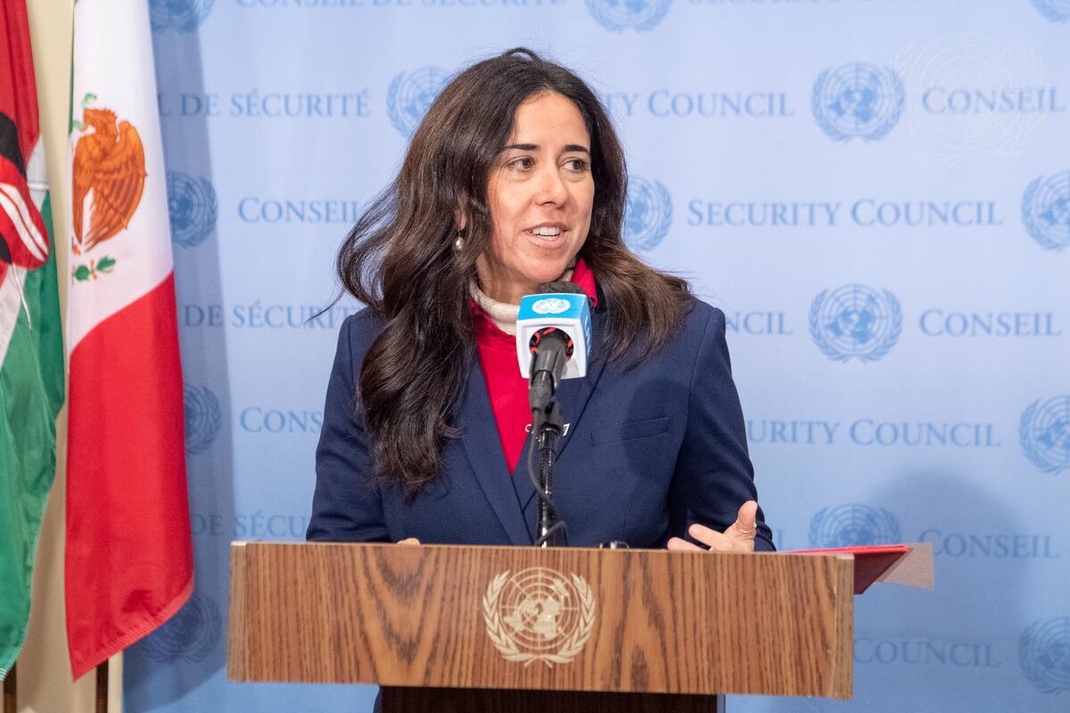 Lana Nusseibeh, Permanent Representative of the United Arab Emirates to the United Nations, speaks during the installation ceremony on Jan. 5, 2022. Credit: U.N. Photo by Eskinder Debebe.