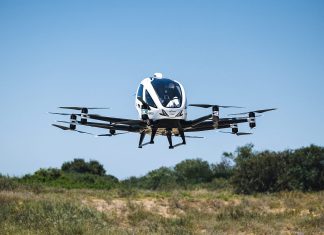 Autonomous helicopter taxi makes first test flight over Jerusalem Ehang's EH216-S, a Chinese-made drone, one of several tested as part fo the Israel National Drone Initiative, June 5, 2023. Photo by Mark Nomdar/B.Y. Creative & Productions.