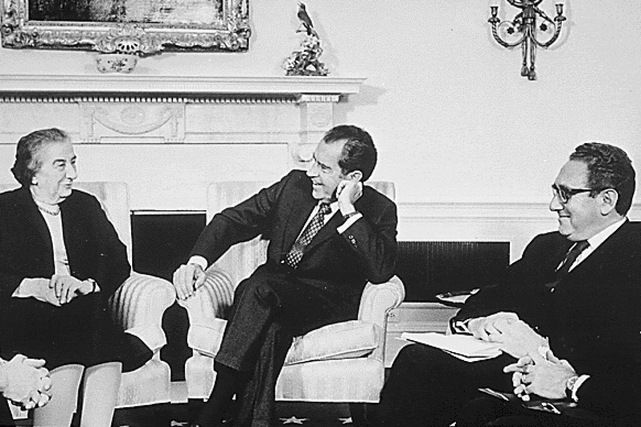 U.S. President Richard Nixon, Israeli Prime Minister Golda Meir and National Security Advisor Henry Kissinger in the Oval Office of the White House in Washington, D.C., on March 1, 1973. Credit: Oliver F. Atkins Photo via Wikimedia Commons.