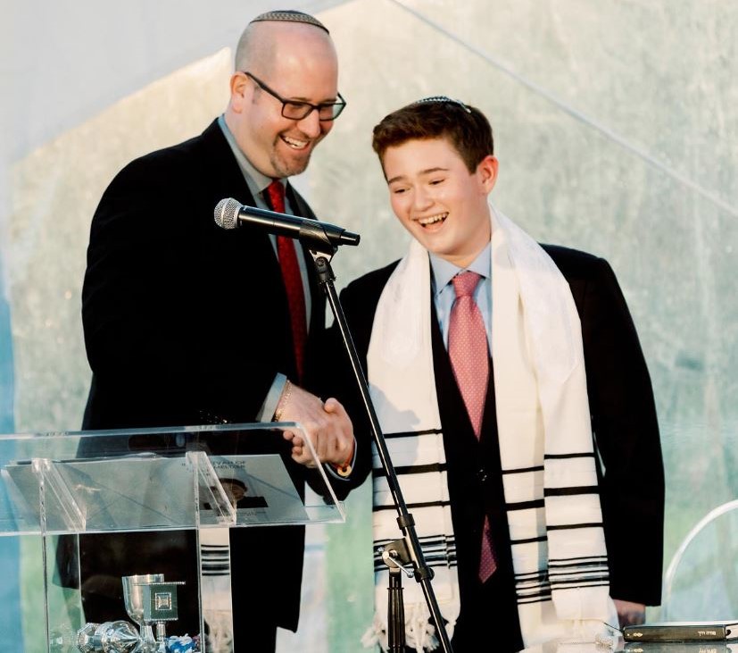 Rabbi Jason Miller with bar mitzvah boy Asher Meltzer. Credit: Courtesy.
