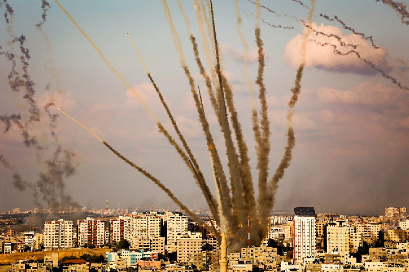 Rockets fired from the Gaza Strip towards Israel, Oct. 10, 2023. Photo by Atia Mohammed/Flash90.