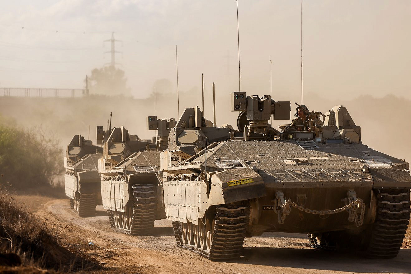 An IDF convoy near the Gaza border, Oct. 15, 2023. Photo by Chaim Goldberg/Flash90.