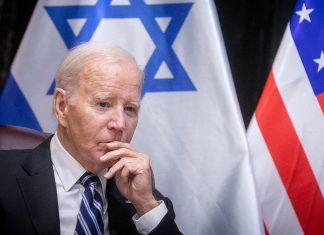 Has Biden tipped the Democrats back towards a bipartisan consensus? U.S. President Joe Biden in Tel Aviv on Oct. 18, 2023. Credit: Miriam Alster/Flash90.
