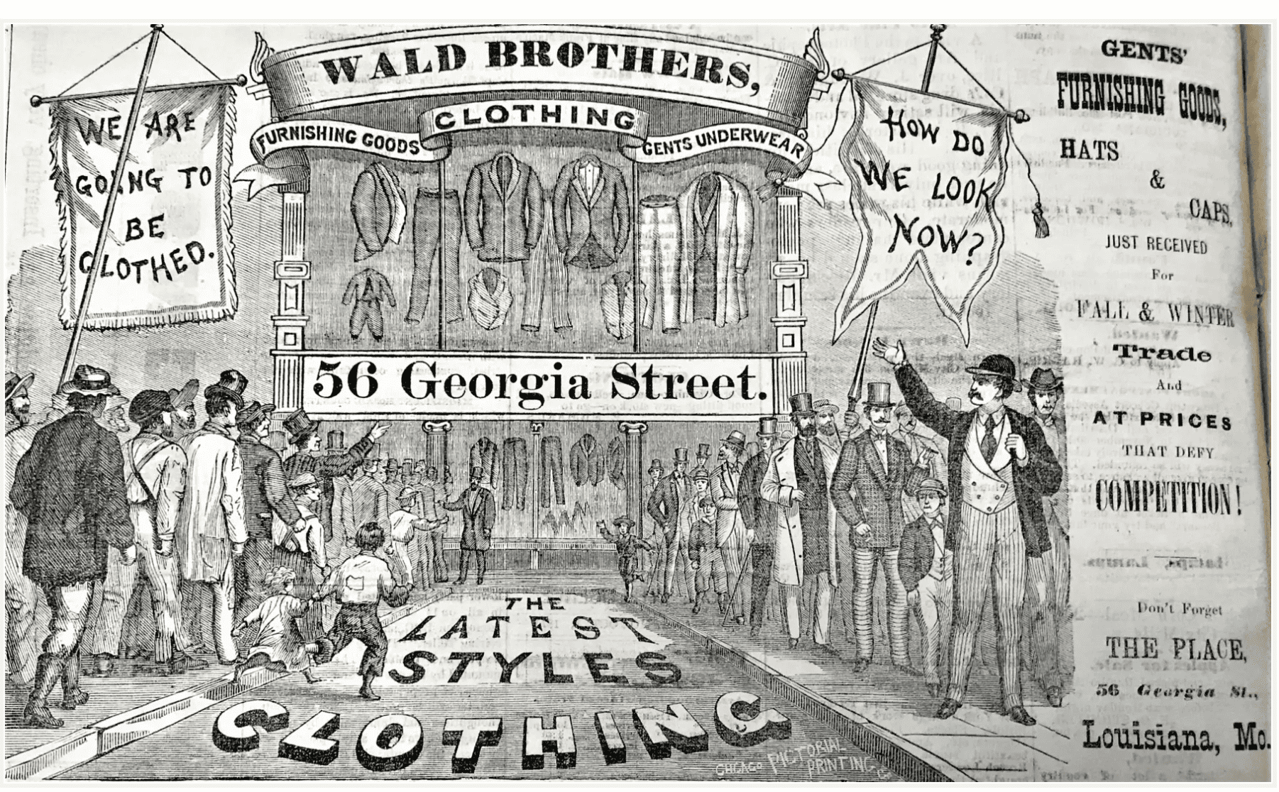 An advertisement in the “Louisiana Press Journal” for the Wald Brothers Department Store in Louisiana, Mo. Credit: St. Louis Jewish Light.