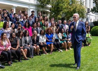 White House interns demand Biden call for ceasefire, end Israeli ‘apartheid’ U.S. President Joe Biden addresses the 2022 summer White House internship class on Aug. 10, 2022 in the Rose Garden. Credit: Erin Scott/Official White House Photo.