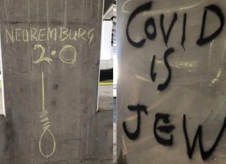 Australia criminalizes public ‘Sieg Heil’ salutes, displays of Nazi symbols The words “Neuremburg 2.0” (sic), next to a hangman noose, and “Covid is Jew” were spray-painted on an underpass in Melbourne, Australia. Source: Screenshot.