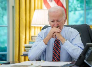 Biden hands another win to Iran U.S. President Joe Biden participates in a phone call with Quint leaders Emmanuel Macron of France, Giorgia Meloni of Italy, Olaf Scholz of Germany and Rishi Sunak of the United Kingdom on Oct. 9, 2023, in the Treaty Room of the White House. Credit: Adam Schultz/Official White House Photo.