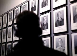 Incorporating innovation to teach a new generation about the Shoah A visitor looks at the photographs of camp inmates in Auschwitz-Birkenau Museum and Memorial in Oswiecim, Poland. Credit: Shutterstock/Desi H. Sitorus.