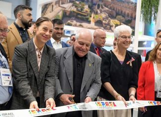 Israeli Tourism Ministry looking to Spanish-speaking countries for post-war plans Israeli Minister of Tourism Haim Katz, together with Israel's ambassador to Spain, inaugurates the Israeli pavilion at FITUR in Madrid, Spain, Jan. 24, 2024: Credit: Ministry of Tourism.