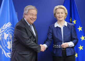 EU parliamentarians from 14 countries ask Guterres to shutter UNRWA U.N. Secretary-General António Guterres is welcomed by the president of the European Commission, Ursula von der Leyen, prior to a bilateral meeting in Brussels, March 20, 2024. Photo by Thierry Monasse/Getty Images.