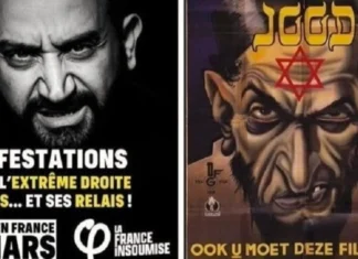 Against racism, for antisemitism: The message of a march in Paris A poster of Cyril Hanouna (left), a right-wing French pundit of Tunisian Jewish origin. Source: Screenshot.