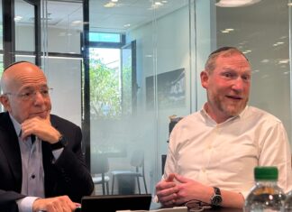 After nearly 25 years together, Nefesh B’Nefesh co-founders still put the soul in ‘The Odd Couple’ Tony Gelbart (left), chairman and co-founder of Nefesh B'Nefesh, and Rabbi Yehoshua Fass, co-founder and executive director of the nonprofit, at Nefesh B'Nefesh's Jerusalem headquarters, Aug. 21, 2025. Photo by Menachem Wecker.