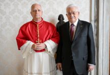Pope Leo holds first meeting with PA chief Abbas in Rome Pope Leo XVI poses with Palestinian Authority chief Mahmoud Abbas at the Apostolic Palace in Rome, Nov. 6, 2025. Photo by Simone Risoluti/Vatican Media via Vatican POOL/Getty Images.
